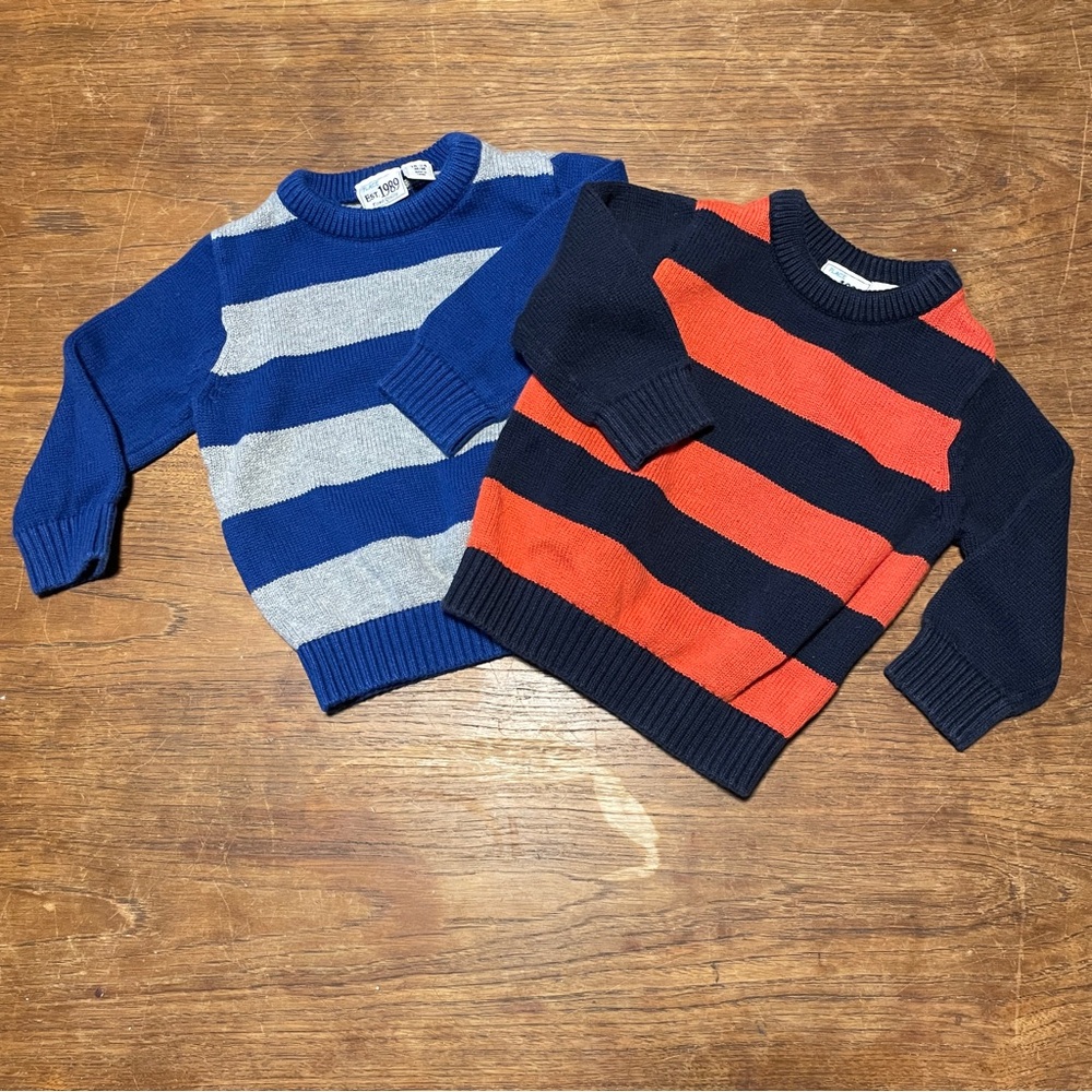 Set of 2 striped Children’s Place Sweaters, size 18-24 month, blue grey orange